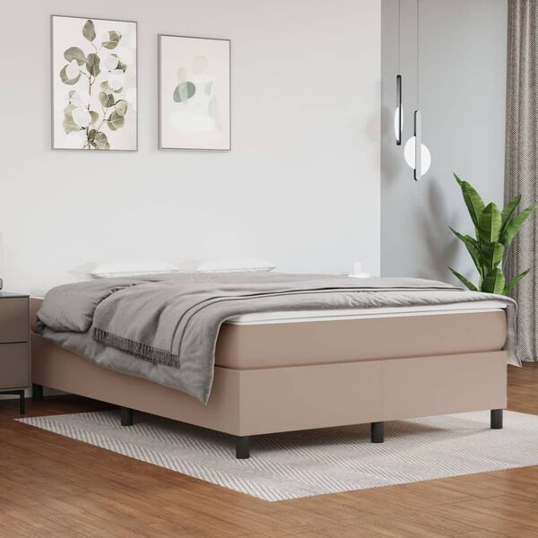 vidaXL Cadru de pat cu arcuri, cappuccino, 140x190 cm, piele ecologică
