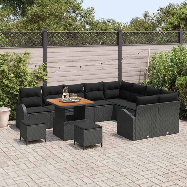 vidaXL Set de canapele pentru grădină 12 pcs Negru Rattan poli