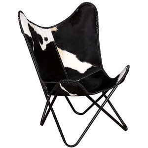 vidaXL Scaun tip fluture, negru și alb, piele de vacă naturală