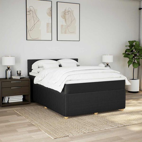 vidaXL Pat box spring cu saltea, negru, 140x200 cm, textil
