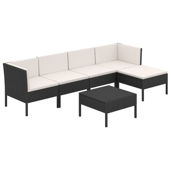 vidaXL Set mobilier de grădină cu perne, 6 piese, negru, poliratan