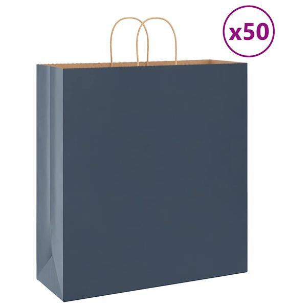 vidaXL Saci de h&acirc;rtie 50 buc cu m&acirc;nere Albastru 45x17x48 cm