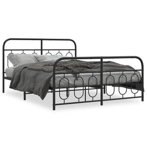 vidaXL Cadru pat metalic cu tăblie de cap/picioare, negru, 135x190 cm