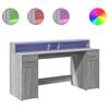 vidaXL Birou cu lumini LED, gri sonoma, 160x55x91 cm, lemn prelucrat