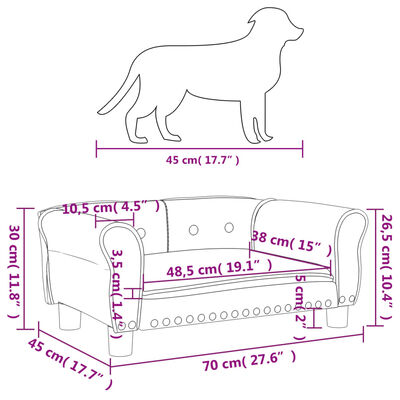 vidaXL Pat de câini, maro, 70x45x30 cm, catifea