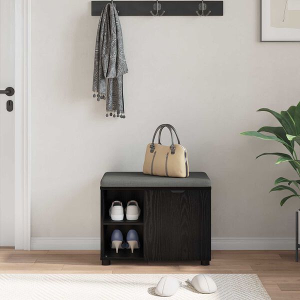 vidaXL Bancă pentru hol cu pernă cu raft Stejar Negru 60 x 38 x 46 cm