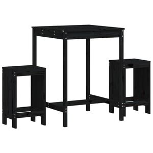 vidaXL Set bar de grădină, 3 piese, negru, lemn masiv de pin
