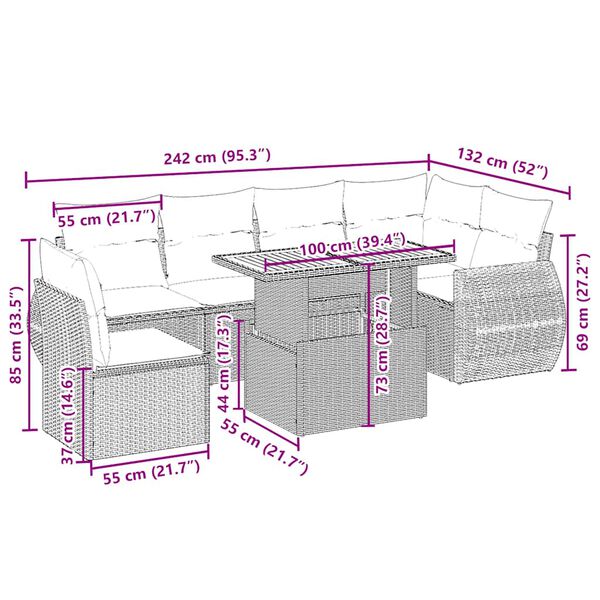 vidaXL Set canapele de grădină, 7 piese, cu perne, bej, poliratan