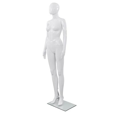 vidaXL Corp manechin feminin, cu suport din sticlă, alb lucios, 175 cm