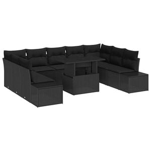 vidaXL Set de canapele pentru grădină cu pernă 10 pcs Negru poliratan