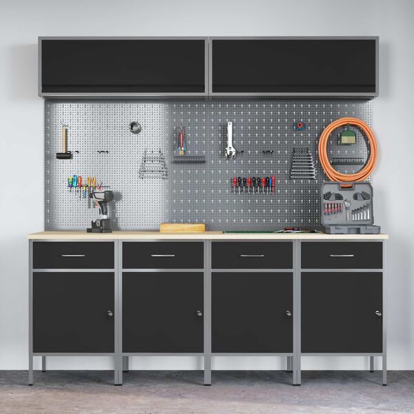 vidaXL Set de dulapuri de lucru cu sertar cu depozitare 10 pcs Negru