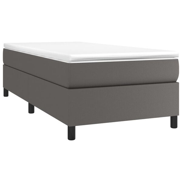 vidaXL Pat box spring cu saltea, gri, 90x190 cm, piele ecologică