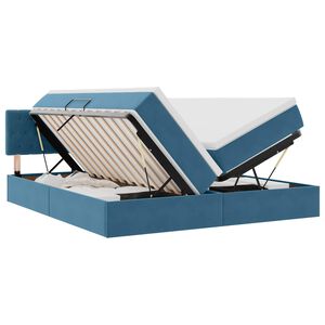 vidaXL Pat cu LED și saltea Albastru &icirc;nchis 200 x 200 cm Catifea