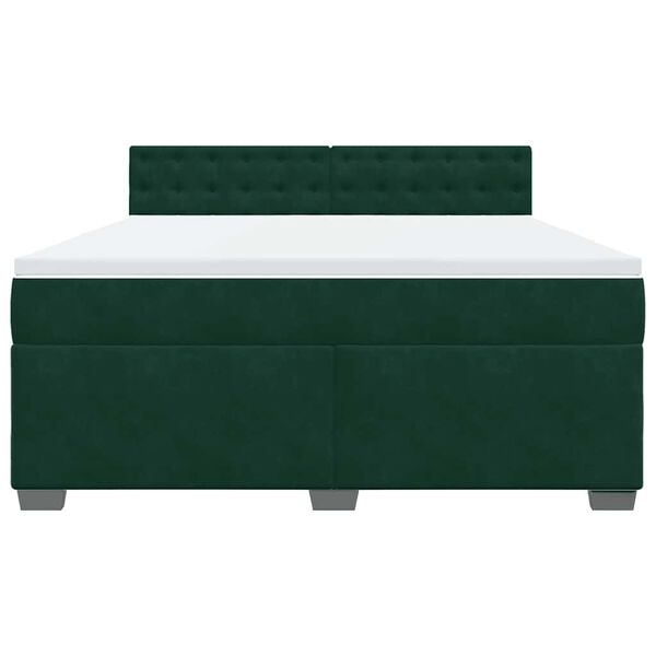 vidaXL Pat box spring cu saltea, verde &icirc;nchis, 180x200 cm, catifea