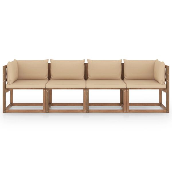 vidaXL Canapea de grădină din paleți 4 locuri cu perne lemn pin tratat