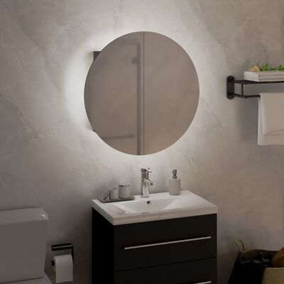 vidaXL Dulap de baie cu oglindă rotundă și LED, gri, 40x40x17,5 cm