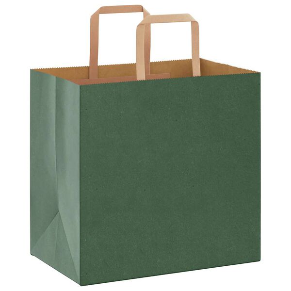 vidaXL Pungi de h&acirc;rtie 250 buc cu m&acirc;nere verde 26x17x25 cm
