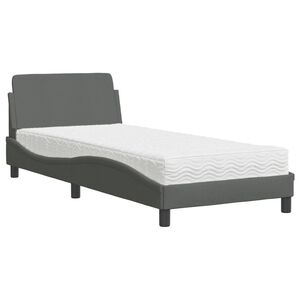 vidaXL Pat cu saltea, Dover, gri &icirc;nchis, 90x190 cm, textil