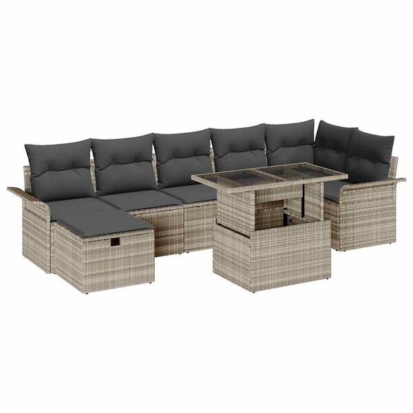 vidaXL Set de canapele pentru grădină 8 pcs Gri deschis Rattan poli
