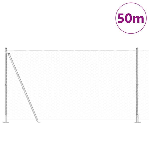 vidaXL St&acirc;lp de gard. Argintiu 50 x 1,2 m (plasă de 50 mm) Oțel