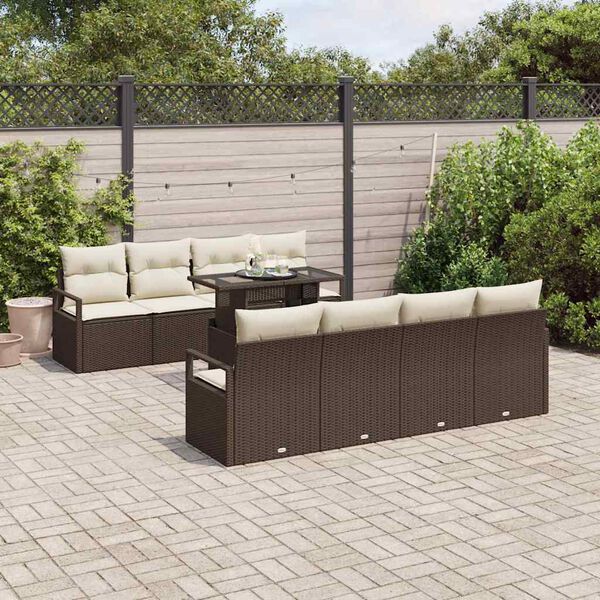 vidaXL Set de canapele pentru grădină cu pernă 9 pcs Maro Rattan poli