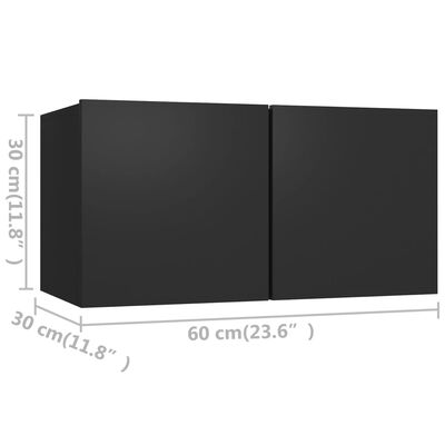 vidaXL Dulapuri TV, 4 piese, negru, 60x30x30 cm, lemn prelucrat