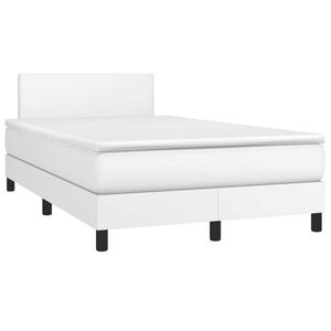 vidaXL Pat box spring cu saltea, alb, 120x190 cm, piele ecologică