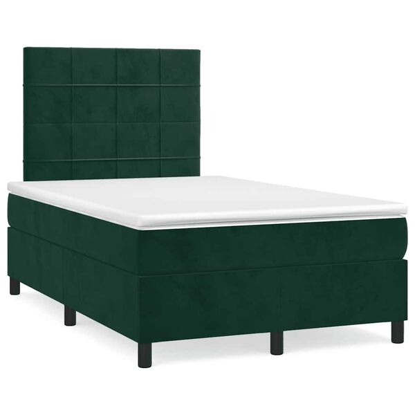 vidaXL Pat box spring cu saltea, verde &icirc;nchis, 120x200 cm, catifea