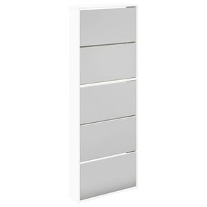 vidaXL Pantofar cu 5 niveluri și oglindă, alb, 63 x 17 x 169,5 cm