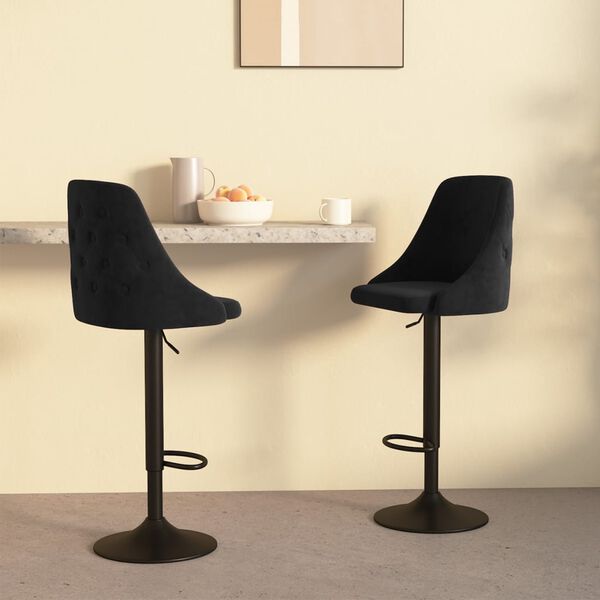 vidaXL Scaune de bar, 2 buc., negru, catifea