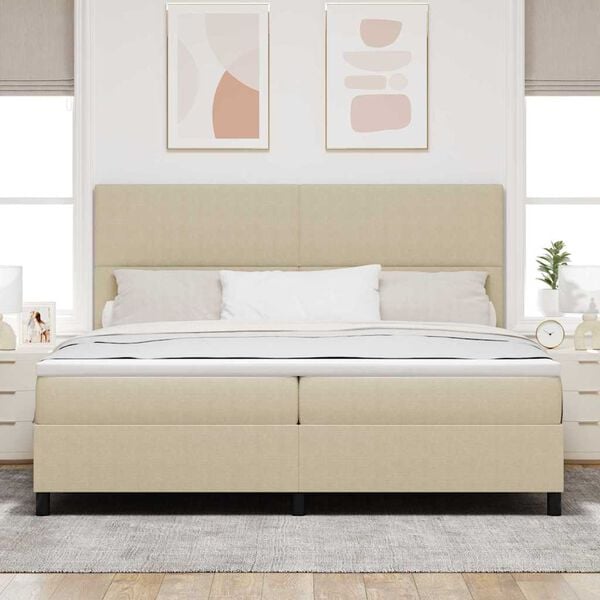 vidaXL Pat cu arcuri cu headboard Gri deschis și alb. 200 x 200 cm