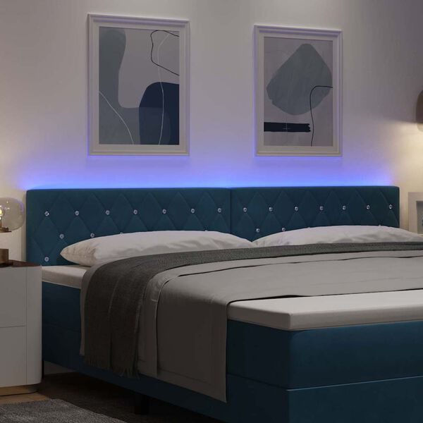 vidaXL Tăblie LED cu headboard Manual Albastru &icirc;nchis 200 cm Poliester