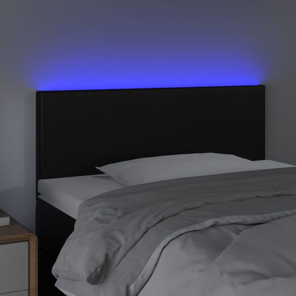 vidaXL Tăblie de pat cu LED, negru, 90x5x78/88 cm, piele ecologică