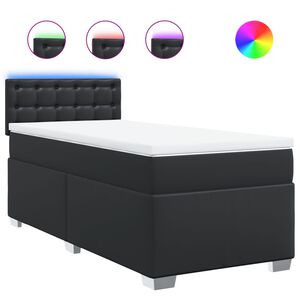 vidaXL Pat continental cu saltea, negru, 80x200 cm, piele ecologică