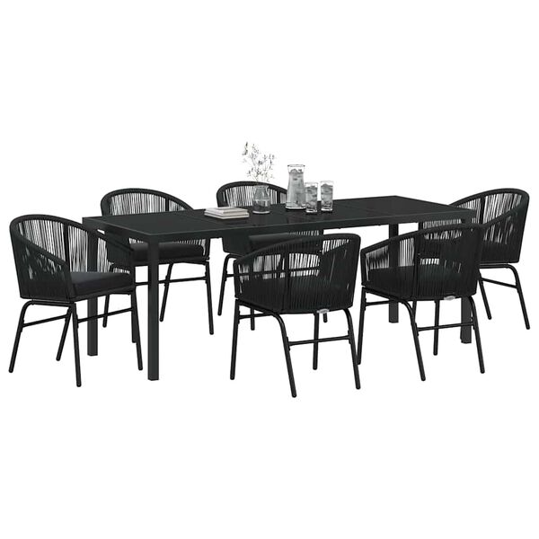 vidaXL Set de masă pentru grădină 7 pcs Negru