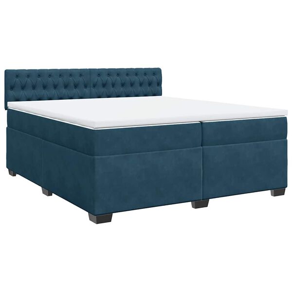 vidaXL Pat box spring cu saltea, albastru, 200x200 cm, catifea