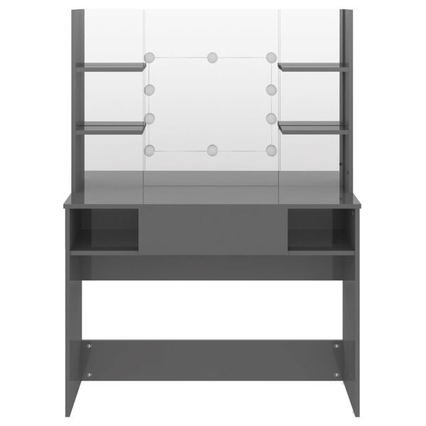 vidaXL Masă de machiaj cu lumini LED, gri lucios, 100x40x135 cm, MDF