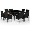 vidaXL Set mobilier grădină, 9 piese, negru, poliratan și lemn acacia