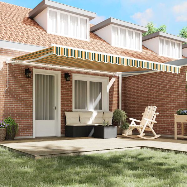 vidaXL Copertină Dungi Verde și galben 4,5 &times; 3 m Poliester și metal