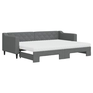 vidaXL Pat de zi cu extensie și saltele, gri &icirc;nchis, 80x200 cm, textil