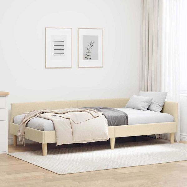 vidaXL Cadru de pat colțar cu headboard Crem 90 x 200 cm țesătură