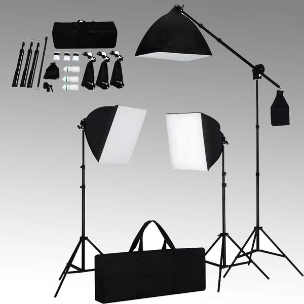 vidaXL Kit studio foto cu lumini softbox și fundal