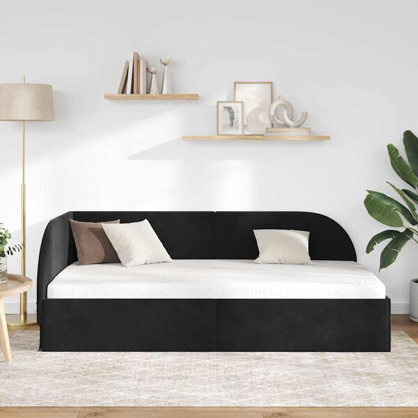 vidaXL Cadru de pat colțar cu headboard Negru 100 cm x 200 cm Catifea