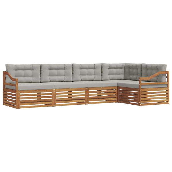 vidaXL Set de canapele de exterior 5 pcs Gri natural și deschis