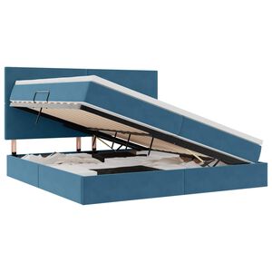 vidaXL Pat cu saltea și LED Albastru &icirc;nchis 200 x 200 cm Catifea