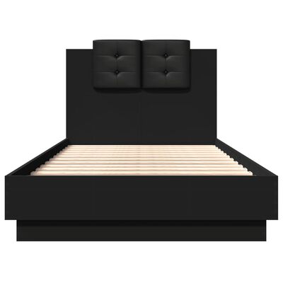 vidaXL Cadru de pat cu tăblie și lumini LED, negru, 90x190 cm