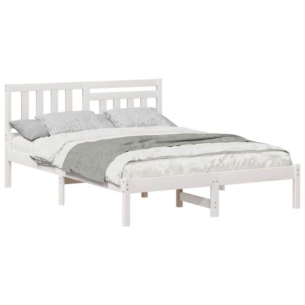 vidaXL Cadru de pat cu headboard Alb 140 x 190 cm Lemn de pin masiv
