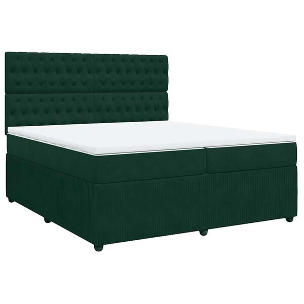 vidaXL Pat box spring cu saltea, verde &icirc;nchis, 200x200 cm, catifea