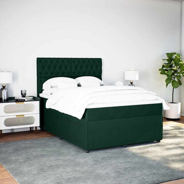 vidaXL Pat box spring cu saltea, verde &icirc;nchis, 160x200 cm, catifea