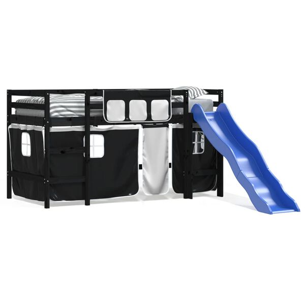 vidaXL Pat etajat de copii cu perdele, 80x200 cm, lemn masiv pin